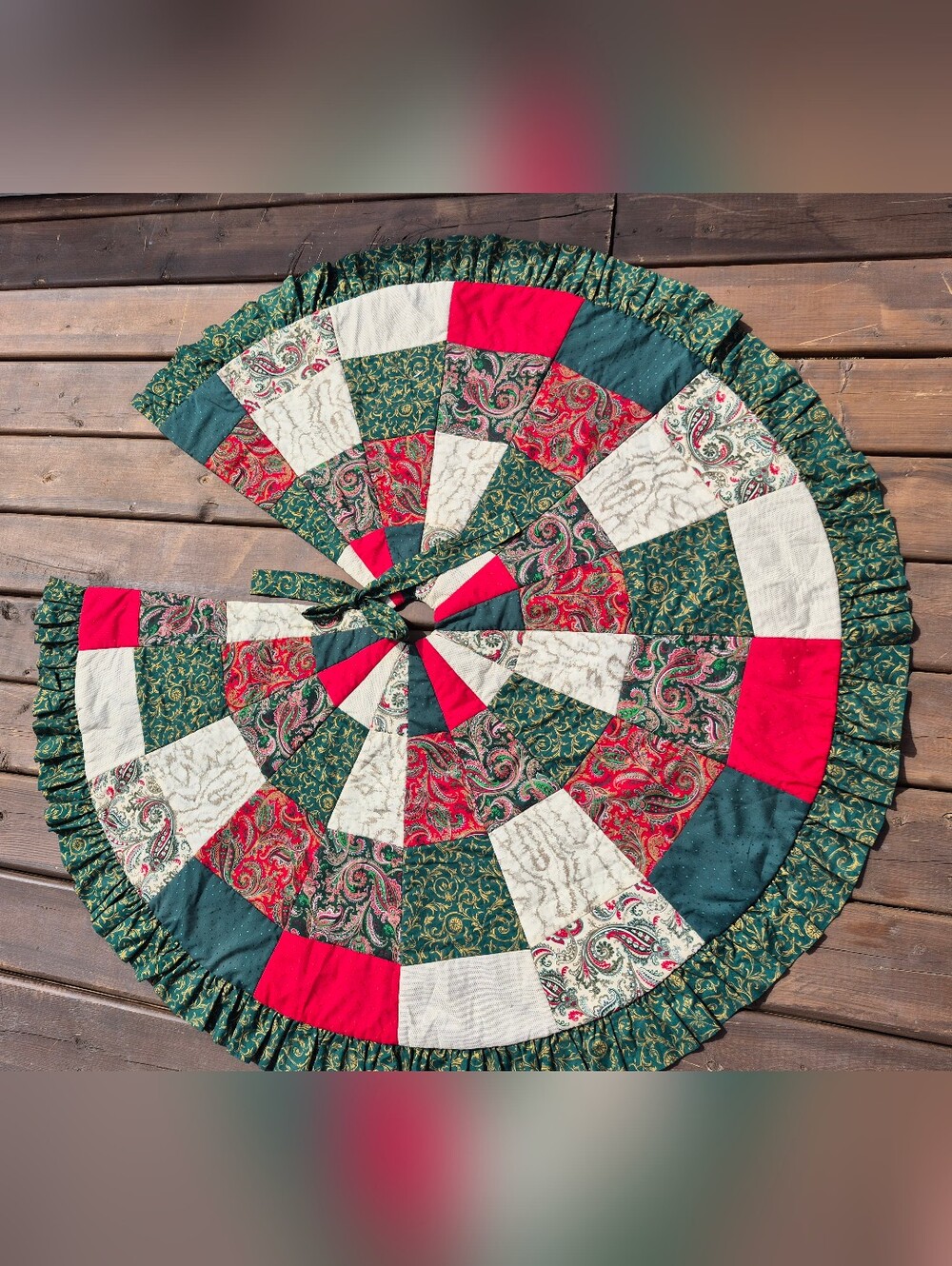 Hand Made Quilted Christmas Tree Skirt 49" Diameter